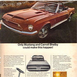 Vintage 1968 Ford Shelby GT Convertible Print Ad PA546